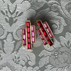 Napier Gold-Tone Pink Baguette Rhinestone Bar Clip-On Earrings
